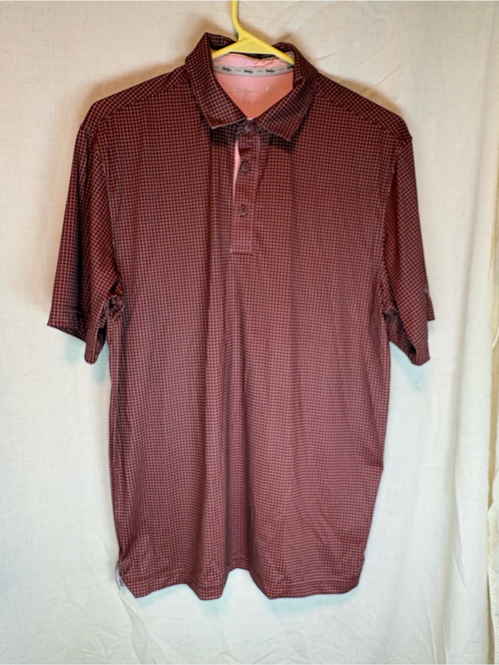 Walter Hagen 11 Mens Small Burgundy Red Grid Print Short Sleeve Golf Polo Shirt
